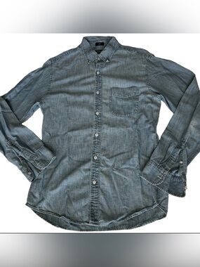J Crew Shirt Mens Medium Slim Chambray Denim Button Down Blue Casual Business